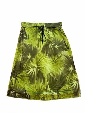 VTG Too Hot Y2K Miami Summer Green Palm-Print Midi Skirt Size Medium Vacation